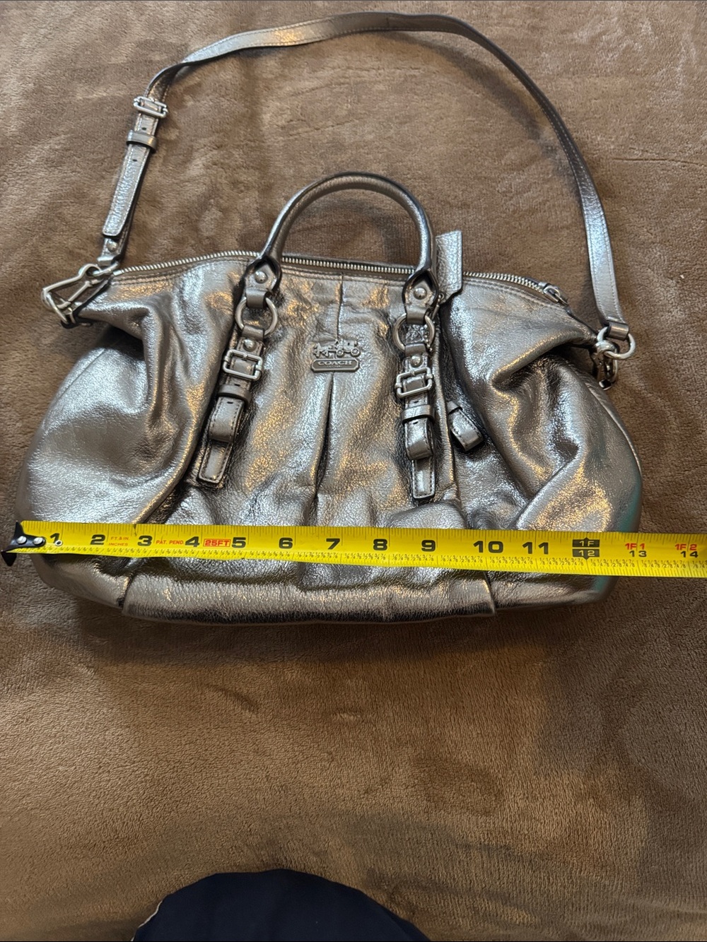 Coach Madison Metallic Silver Leather Satchel with Removable Strap - Picture 8 of 9